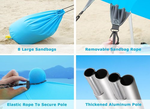 Gorich Beach Tent - UPF50+ Sun Shelter with 8 Sandbags | Windproof Pop-Up Canopy for Family & Camping