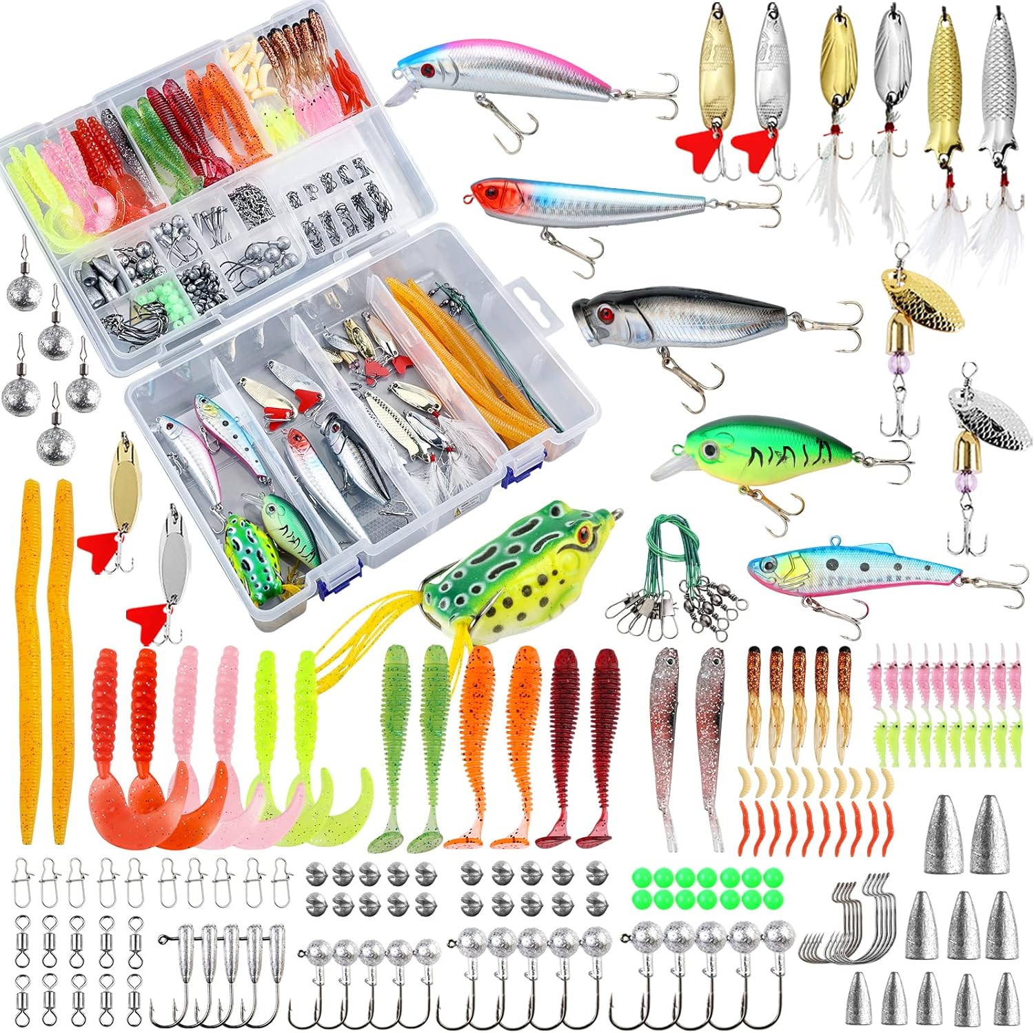 Skiennix 327PCS Fishing Lures Kit - Complete Tackle Box with Crankbaits, Worms & Hooks for Bass & Trout Fishing