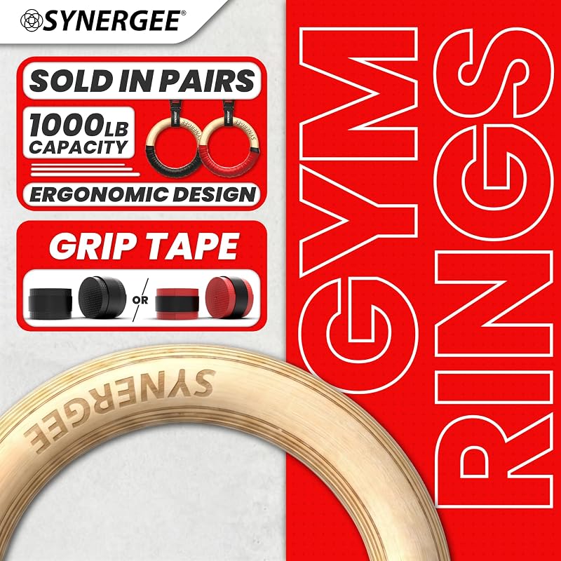 Wooden Gymnastic Rings 1.25" Set with Numbered Straps & Carabiners for Pull Ups, Dips, Muscle Ups