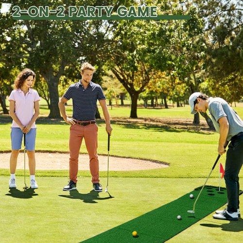Golf Putting Game Set Putting Green Indoor Outdoor Putting Mat with 2 Putters 2 Balls 2 Cups & Flags Backyard Party Office Golf Game for Young Adults Fathers & Golfers