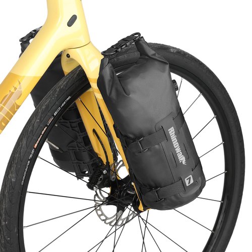 Rhinowalk Bike Front Fork Bag Waterproof Bicycle Pannier Heavy-Duty Rack Pouch with Air Valve and Reflective Design, Cycling Bag for Mountain Bike & E-Scooter (7L, 1pc Black)