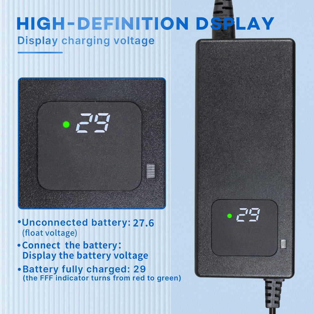 YZPOWER 24V 4A Lead Acid Battery Charger 3-Pin Male XLR Connector for 24 Volt GLE AGM Lead Battery,24v Power Charger Adapter with Display and Built-in Fan