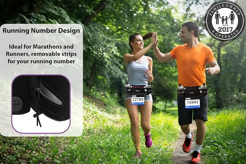 Hydration Running Belt with 10 oz Bottles - Blue, 25-33 Inch Waist - Phone Pocket for All Phones