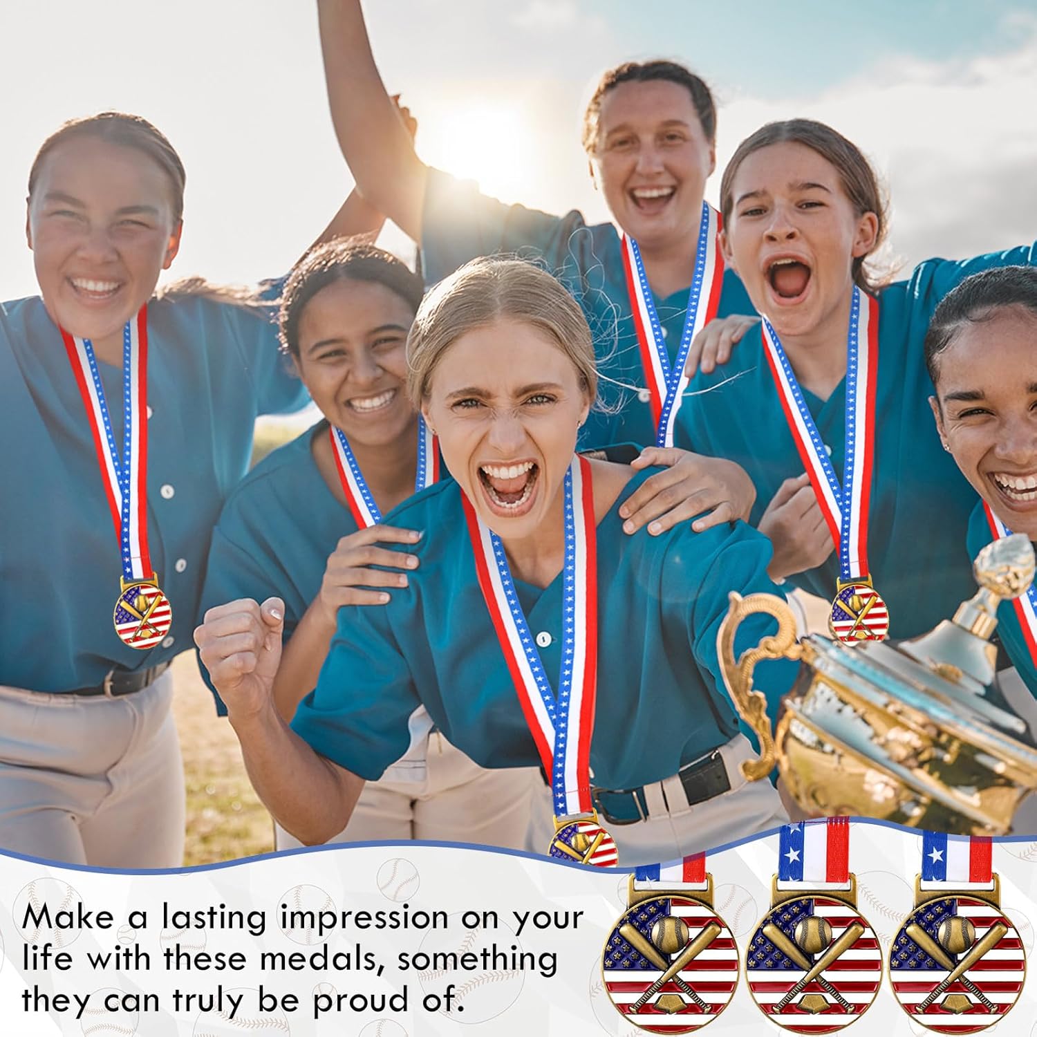 Regine Switzerland 30-Piece Patriotic Gold Medals Set - American Flag Neck Ribbons for Sports Awards