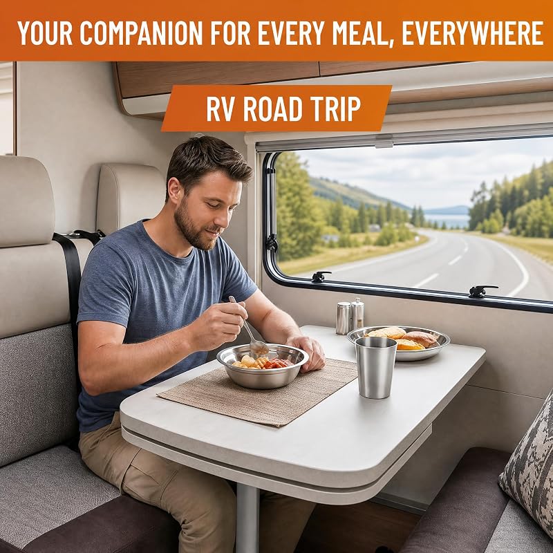 Stainless Steel Camping Dinnerware Set for 4-6 | 26-Piece Mess Kit with Plates, Bowls, Cups & Carry Mesh Bag