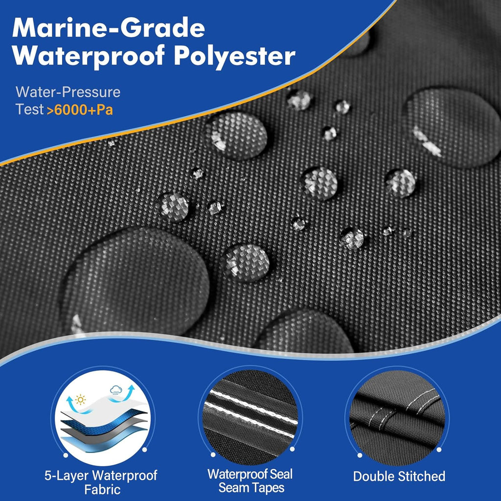 1200D Waterproof Boat Cover - Heavy-Duty Protection for 14' to 16' Bass, V-Hull & Tri-Hull Boats - Black