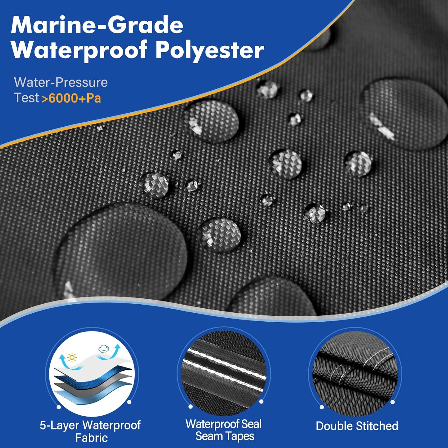 1200D Waterproof Boat Cover - Heavy-Duty Canvas for 14' to 16' Bass, V-Hull & Tri-Hull Boats - Black