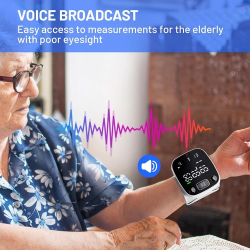 Blood Pressure Monitor - Skiennix Rechargeable Automatic Wrist Cuff with Voice Broadcast | 2 User Memory