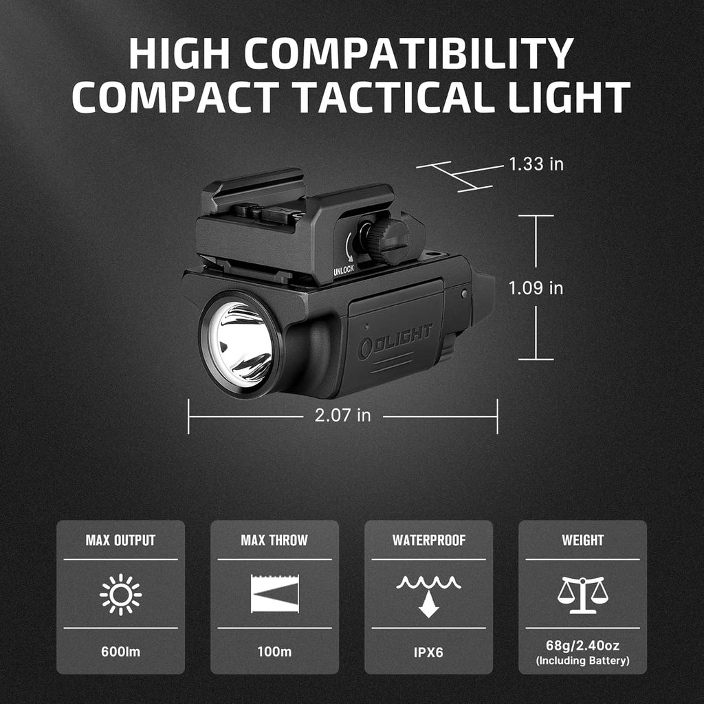 OLIGHT PL-Mini 3 Valkyrie Tactical Pistol Light - 600 Lumens, Compact Design, Rechargeable Batteries | Black