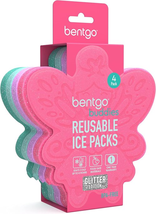 Bentgo Buddies Glitter Ice Packs - Slim Reusable Packs for Lunch Boxes & Coolers | Multicolored 4-Pack (Fairy)