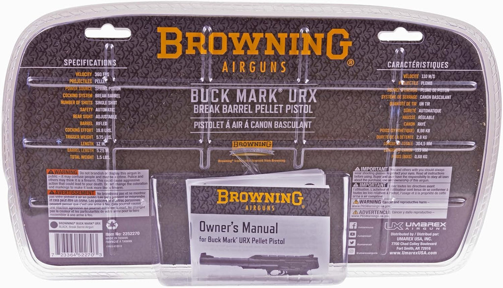 Umarex Browning Buck Mark URX .177 Caliber Pellet Gun - Single Shot Break Barrel Air Pistol, Black