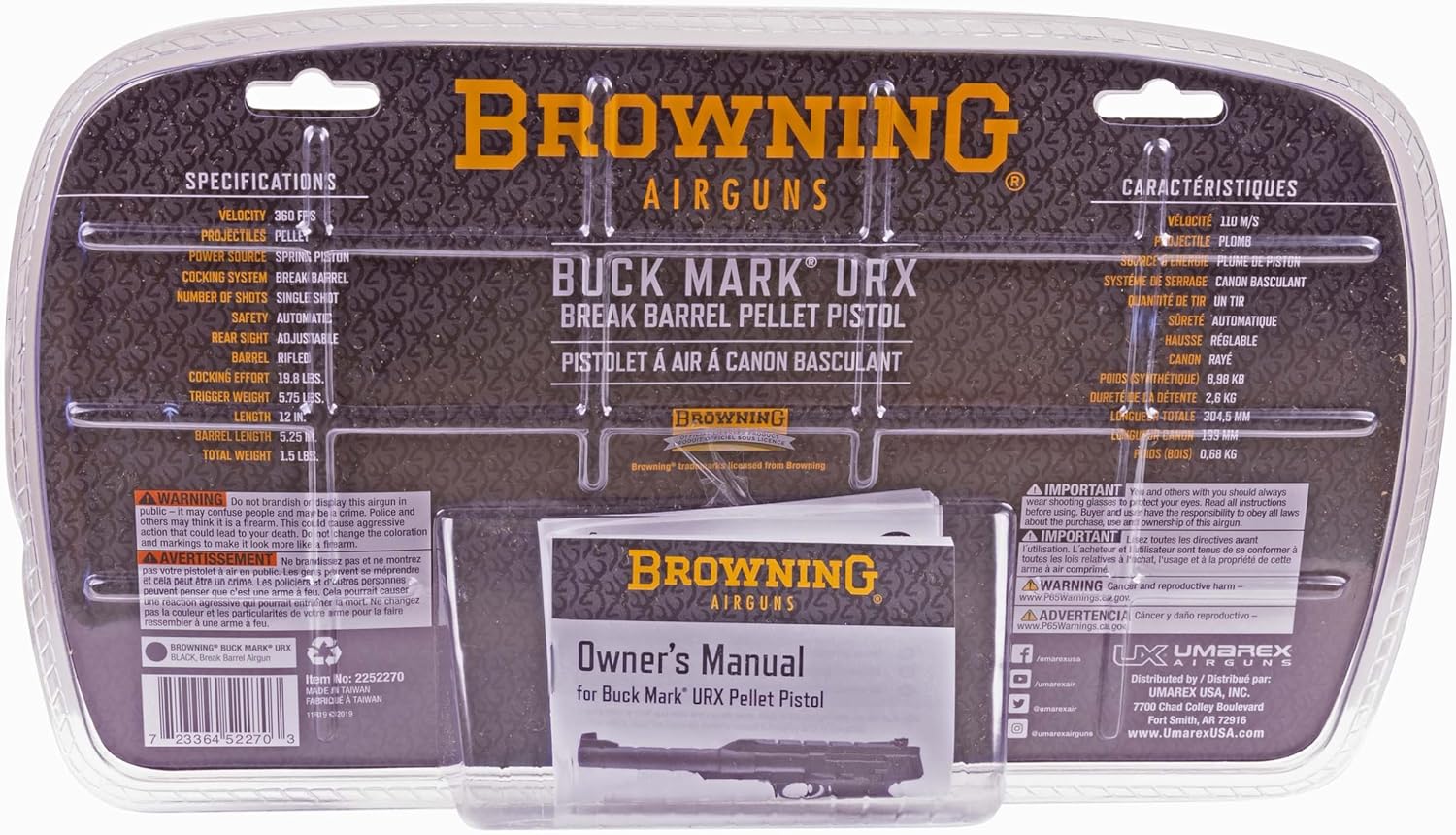 Umarex Browning Buck Mark URX .177 Caliber Pellet Gun - Single Shot Break Barrel Air Pistol, Black