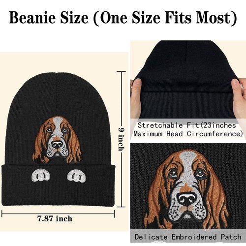 solid can Basset Hound Gifts Dog Beanie hat Embroidered Basset Hound Winter Knitted Beanies Hats Dog Lover Gifts Skull Caps for Women Men