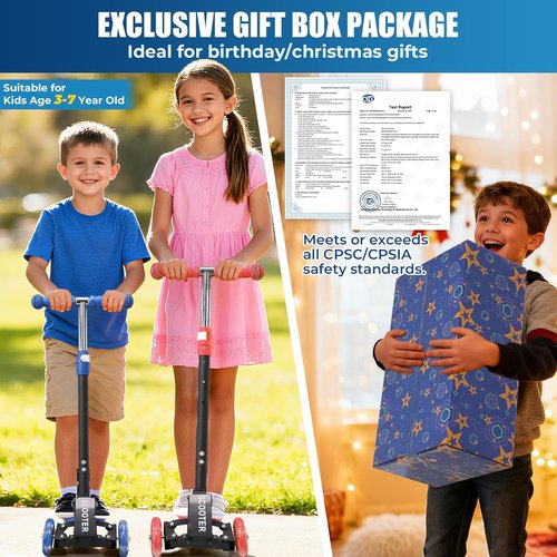 Foldable Kids Scooter - Lean-to-Steer Technology, LED Light-Up Wheels | Adjustable Handlebar for Ages 3-7