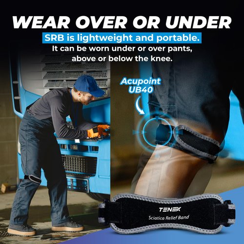Tenex SRB Sciatica Pain Relief Device, Non Slip 10X Sciatica Relief Band For Sciatic Nerve Pain, Adjustable Single Leg Brace Targets UB40 Acupressure Point Behind Knee For Back Hip Leg Comfort, Daily Use