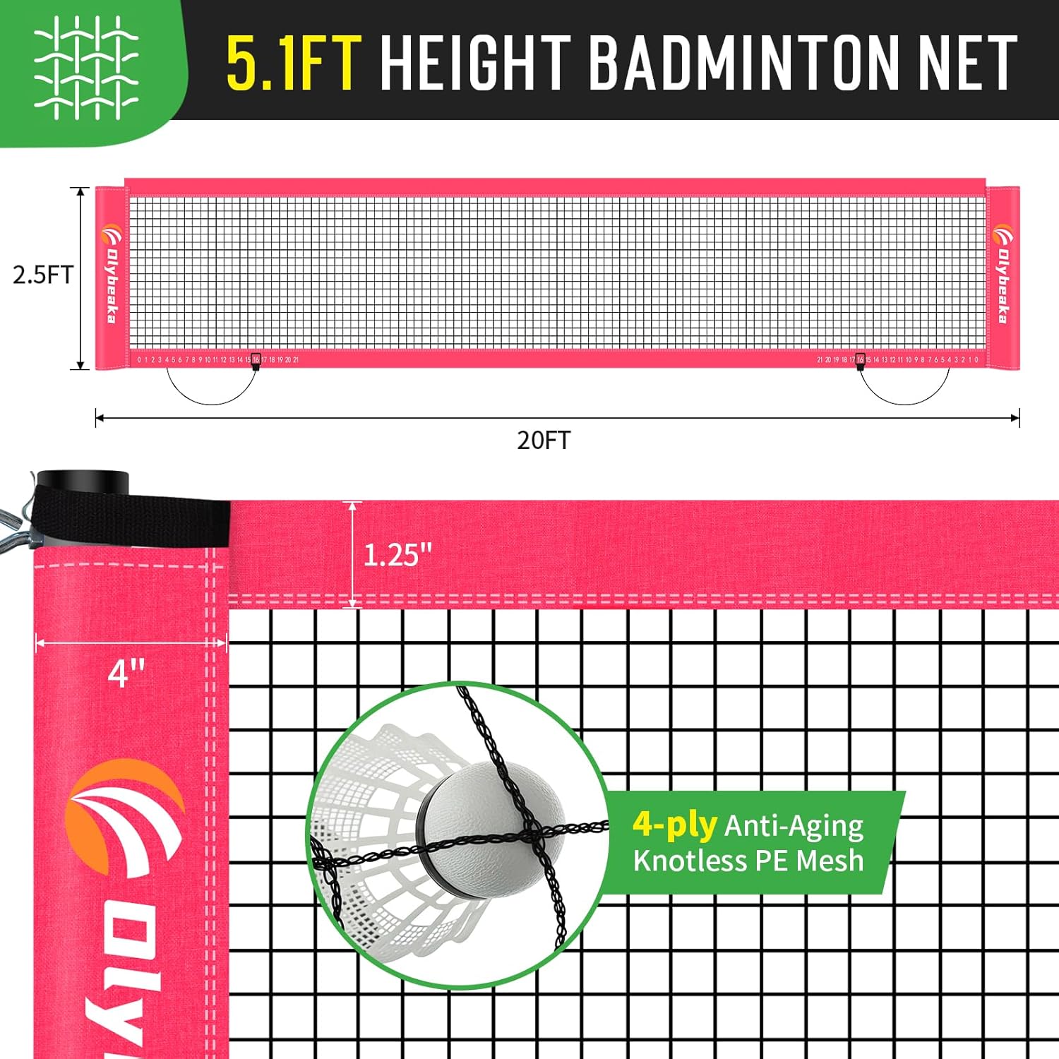 Outdoor Badminton Net Set - 20x3ft Anti-Sag Net, 4 Aluminum Rackets & 3 Shuttlecocks | Portable Family Fun
