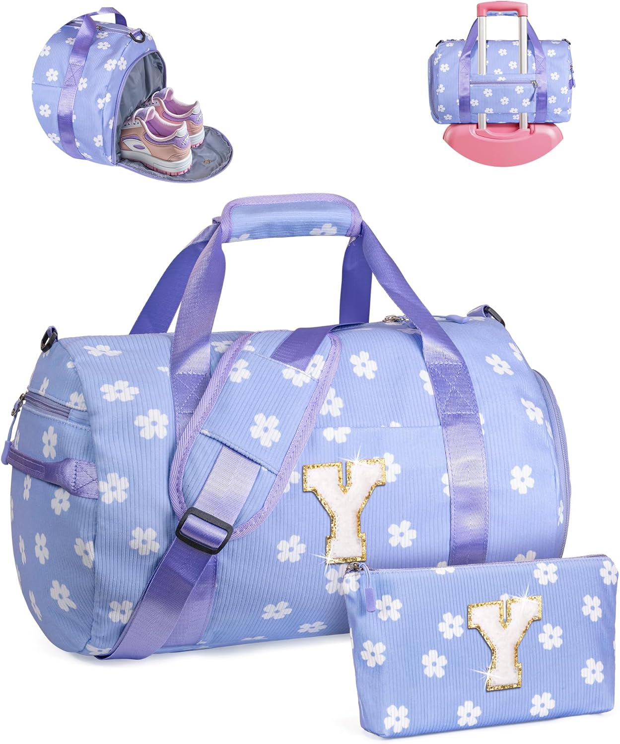 Skiennix Personalized Gym Bag for Cheerleaders - Kids Dance Duffle with Shoe Compartment & Toiletry Bag | Custom Gift (Letter Y)