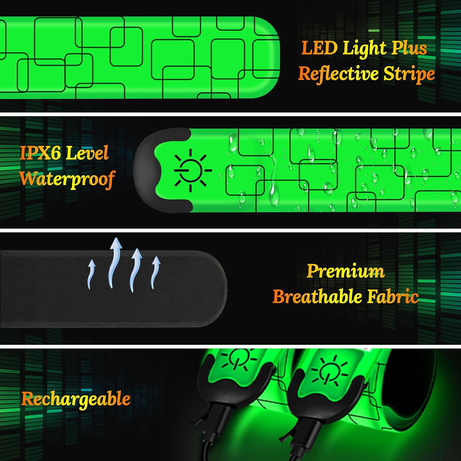 Skiennix LED Armband - Rechargeable Safety Light for Running & Night Walking | High Visibility Reflective Gear
