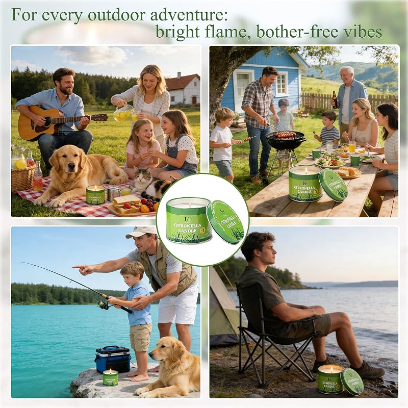 Citronella Candles Outdoor 5.3 oz Tin - 2 Pack, Up to 26 Hours Each, 100% Soy