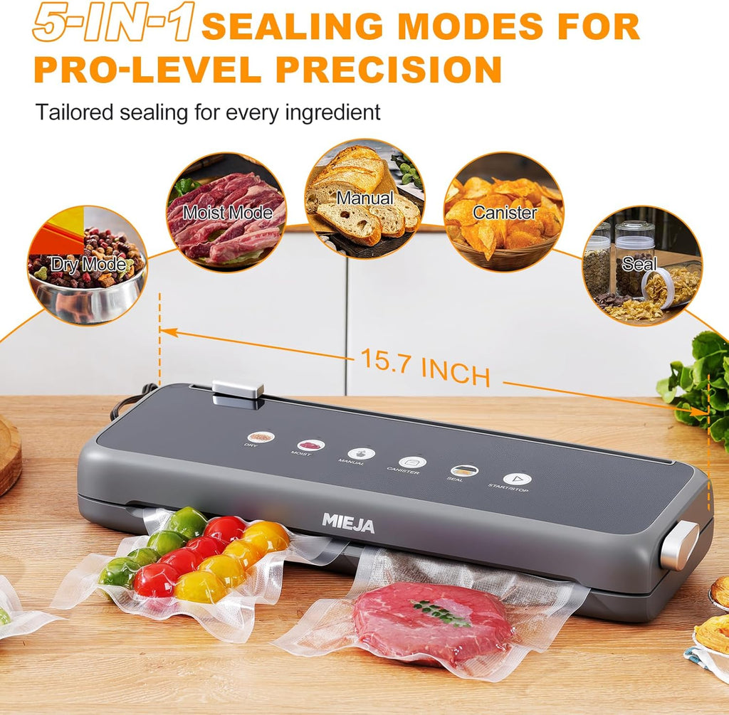 Skiennix Food Vacuum Sealer Machine - 5-in-1 Automatic One-Touch Sealer with Built-in Cutter & 20 BPA-Free Bags