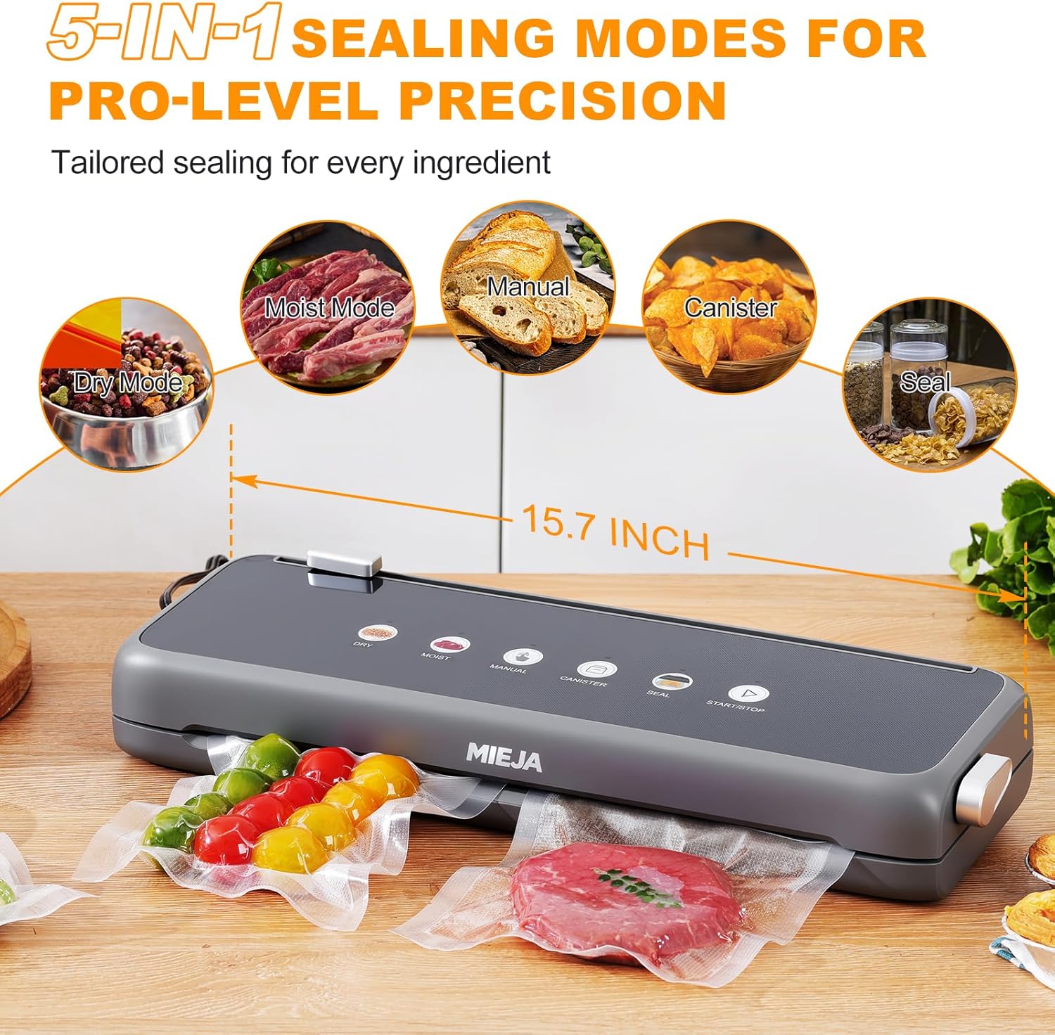 Skiennix Food Vacuum Sealer Machine - 5-in-1 Automatic One-Touch Sealer with Built-in Cutter & 20 BPA-Free Bags