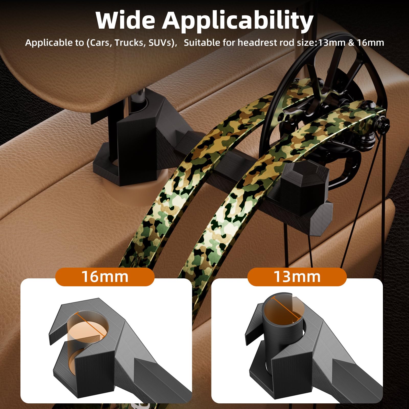 Universal Bow Hanger for Truck, Bow Holder for Headrest, Easy To Install, Quick Attach Bows Hooks for Vehicle Hunting Storage & Archery Transport, Durable Gear Organizer Hanger for Car, Truck & SUV