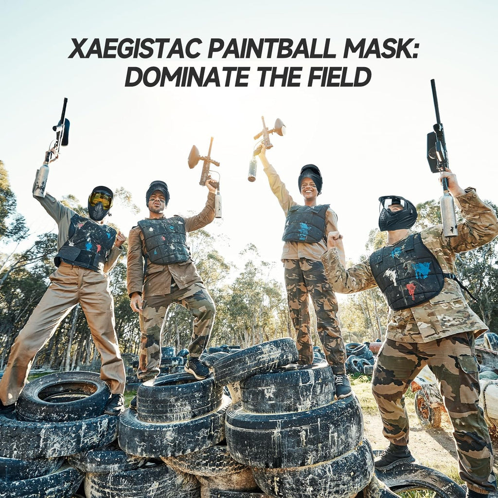 Xaegistac Paintball Mask - Integrated Sun Visor, Anti-Fog Design & Adjustable Headband | Wide Field of View