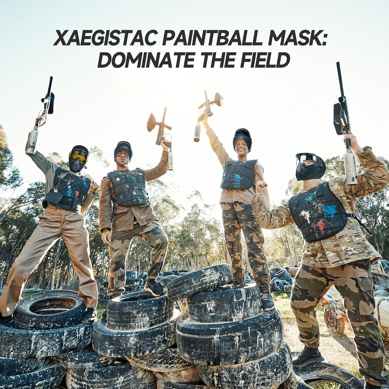 Xaegistac Paintball Mask - Integrated Sun Visor, Anti-Fog Design & Adjustable Headband | Wide Field of View