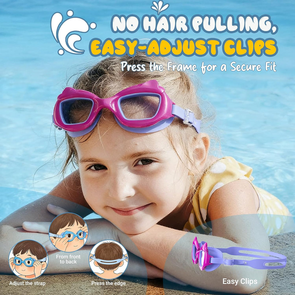 Skiennix Kids Swim Goggles - Anti-Fog UV Protection for Ages 3-10 | 2 Pack with Easy Clips