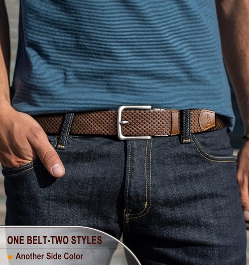 KEMISANT Reversible Braided Belt - Elastic Stretch Design for Men | 1 3/8" Golf Casual Style