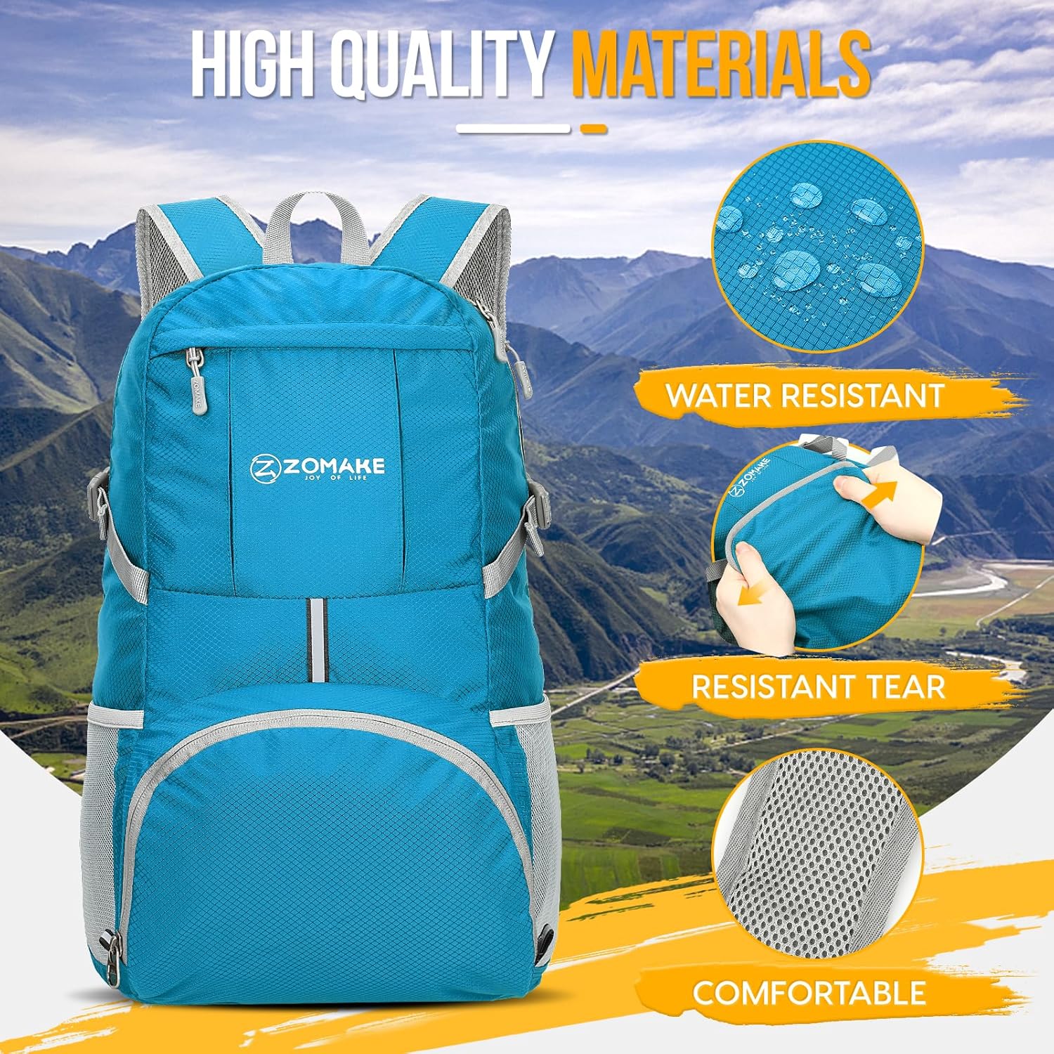 ZOMAKE Lightweight Packable Backpack - 35L Water-Resistant Folding Hiking Bag | Compact Travel Day Pack (Light Blue)