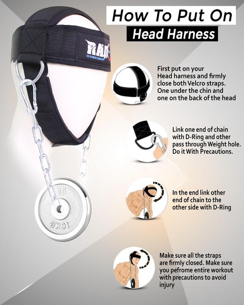 RAD Neck Trainer Adjustable Steel Chain Strength Weight Lifting Harness for Training Head Strenghtener Exerciser Neck Workout Strap Black Belt for Exercise
