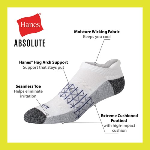 Hanes Men's Absolute Active Cushioned Heel Shield Socks, Moisture Wicking Socks, Seamless Toe, 4-Pack