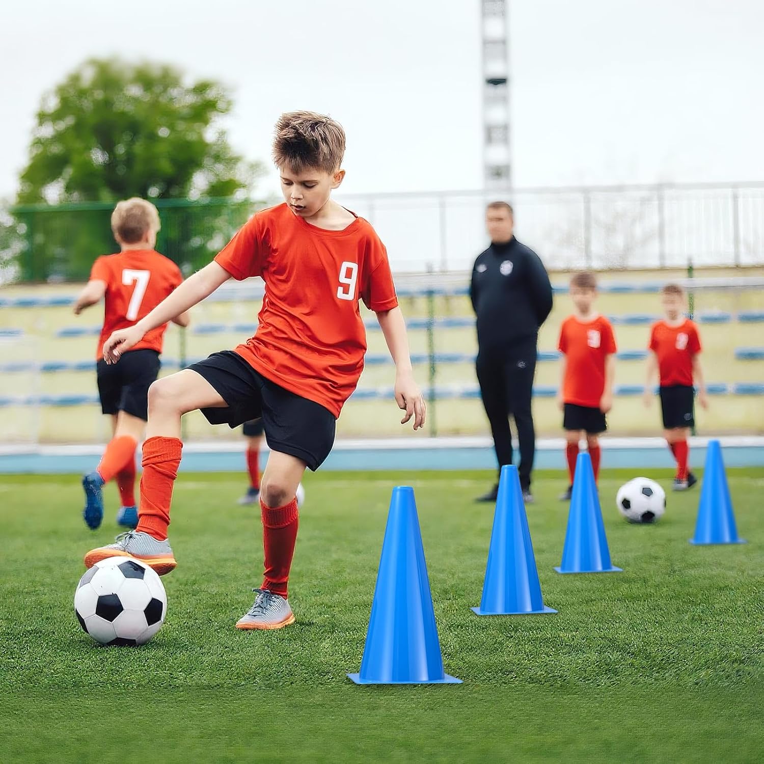 Skiennix 12-Inch Durable Traffic Cones - 12-Pack Versatile Plastic for Sports Training & Safety