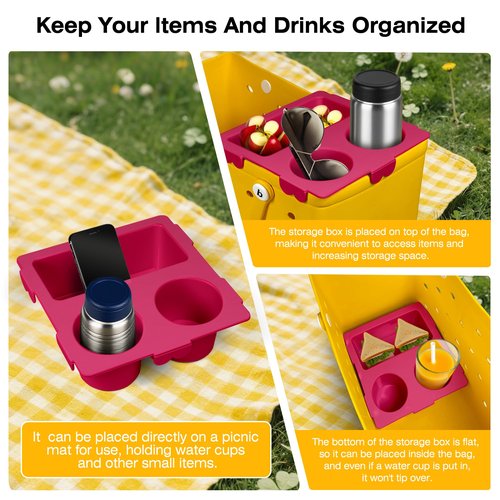 Cup&Phone Holder for Bogg Bag XL Fit for Stanley Cup, Snacks & Drinks Tray Organizer for bogg Bag Accessory, Ideal for Beach, Pool & Outdoor Trips, Special Design (Rose Red)