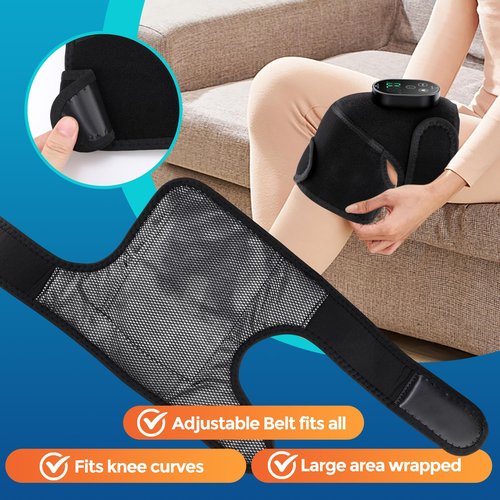 Cordless Heated Knee Massager with Vibration, FSA Eligible HSA, Heated Knee Brace Wrap Heating Shoulder Brace Support Wrap for Knee Elbow, Heating Pad with 6 Heating Levels, 3 Massage Modes&Timer