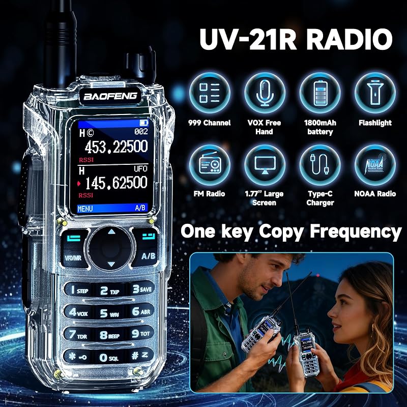 Baofeng UV-21R 999 Channels Two-Way Radio Handheld – Long Range 3-5 Mile, VOX, NOAA Weather, 771 Antenna (2 Pack) Variation: Clear