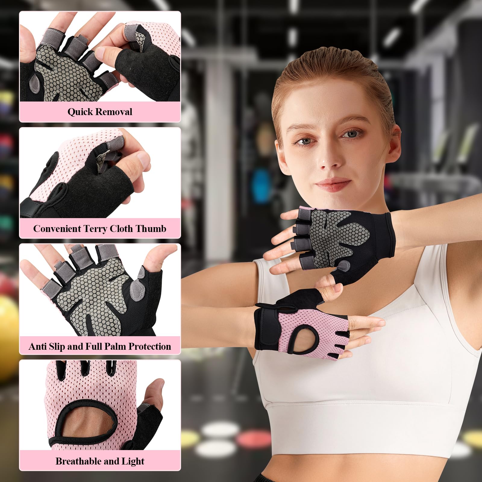 Barbell Pad Set,10 Pcs Barbell pads For Hip Thrust Squat & Lunges Support,With 2 Workout Ankle Straps, 2 Workout Gloves, 2 Gym Straps Weight Lifting, Resistance Bands,Olympic Bar Pad,Carry Bag (Pink, Medium-Gloves)