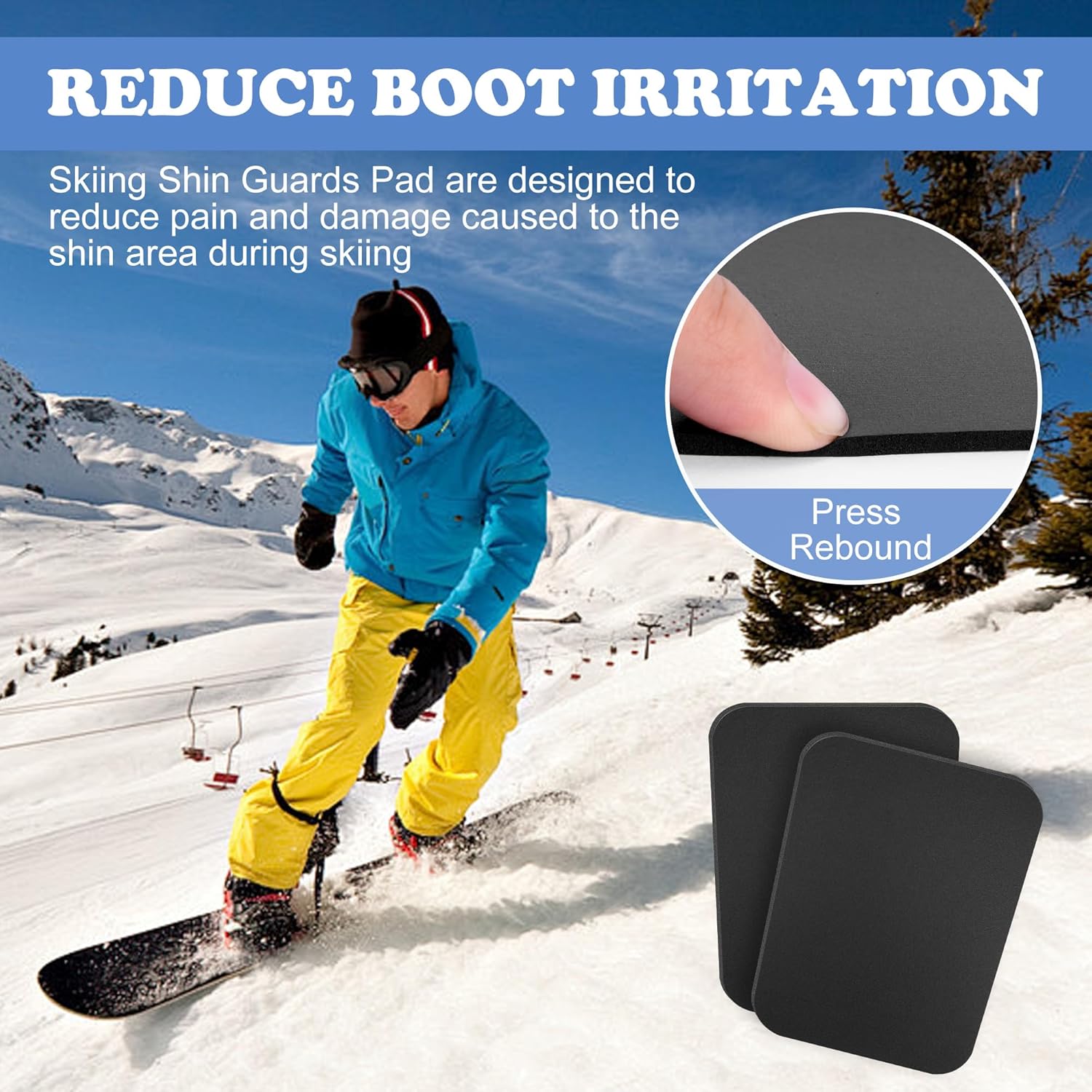Skiennix Snowboard Shin Pads - Thickened Foam Ski Shin Guards | Cuttable 6.5x5 Inch Protection
