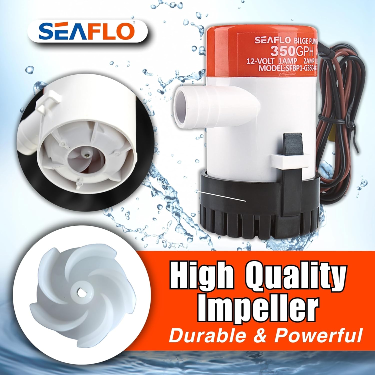 SEAFLO 01 Series 350 GPH Bilge Pump - 12V Marine Submersible Pump with Anti-Airlock Protection | 4-Year Warranty