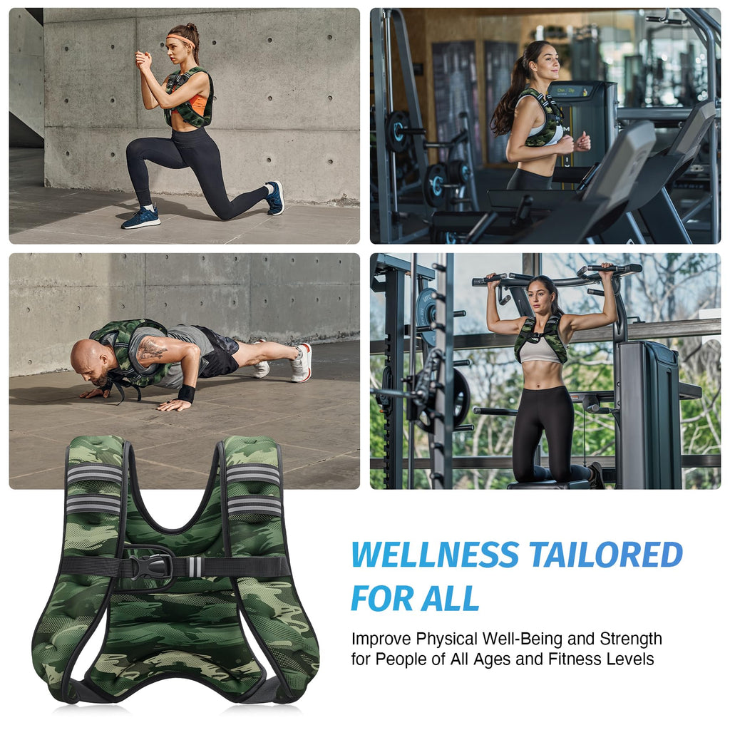 ZELUS Weighted Vest, 6lb/8lb/12lb/16lb/20lb/25lb/30lb Weight Vest for Men Women with Storage Pocket & Reflective Strips for Workout Strength Training Running Muscle Building, Forest Green Camo (12 lb)