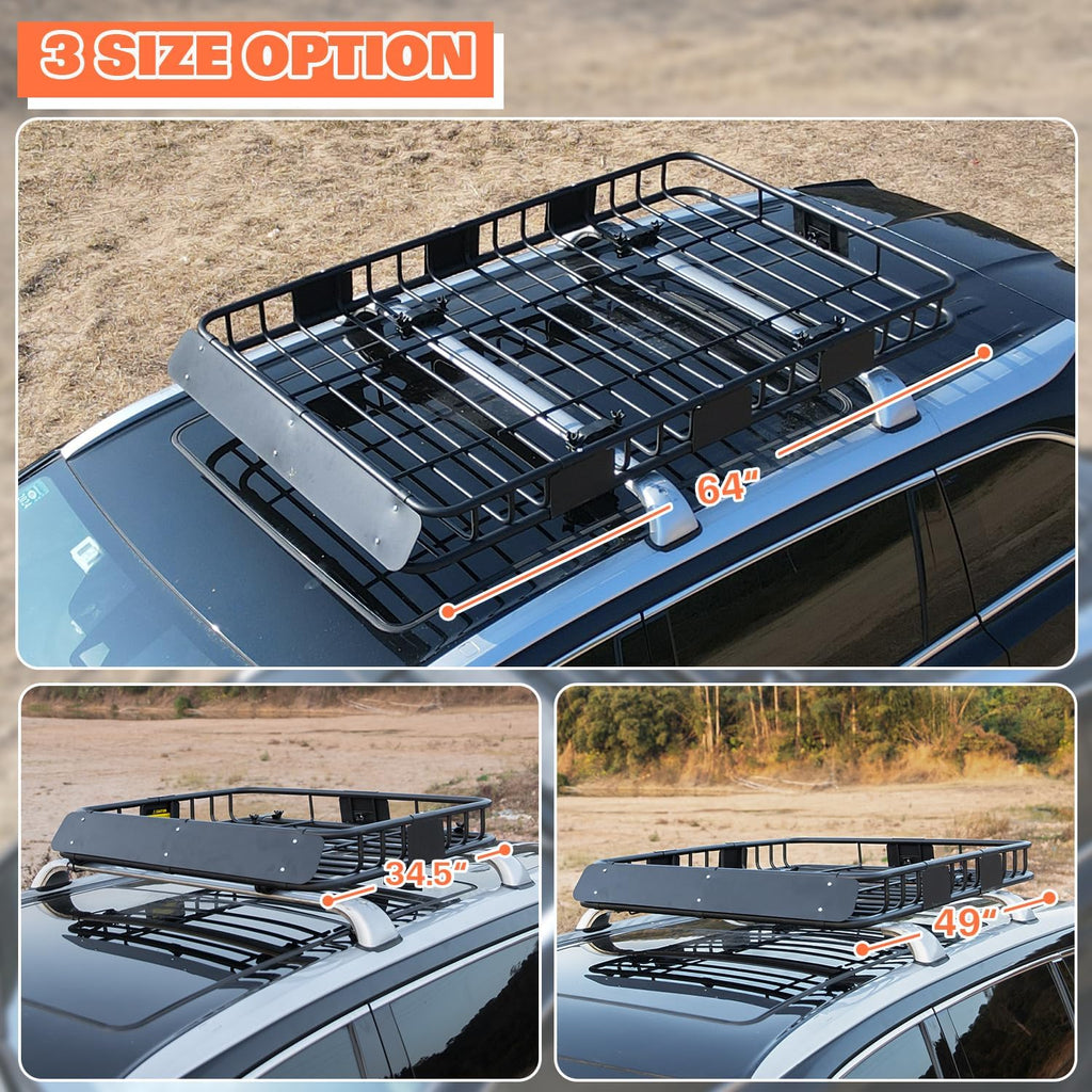 WEIZE Roof Rack Carrier Basket - Large 64" x 39" x 5" with Waterproof Bag & Cargo Net | Ideal for SUVs & Trucks