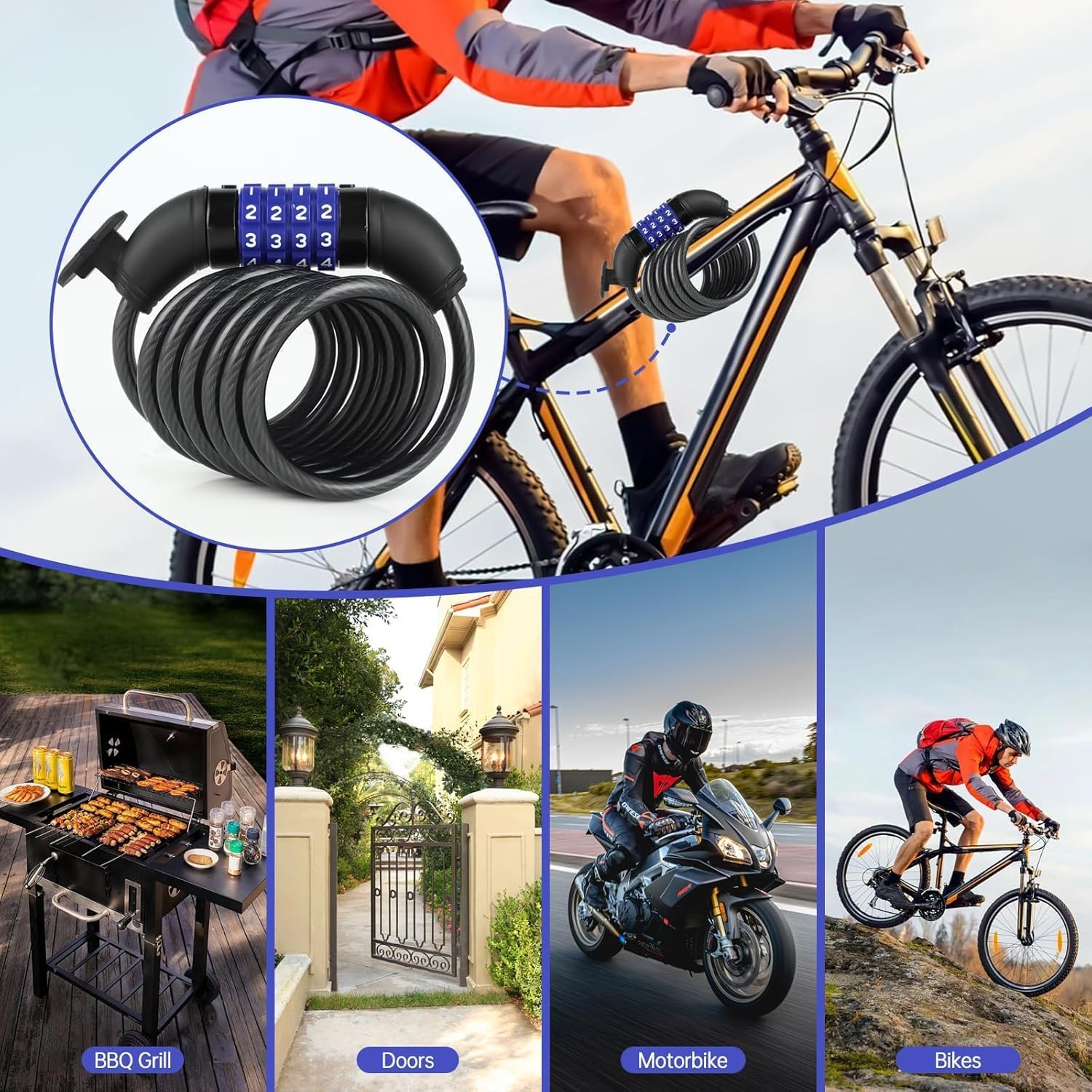 Skiennix Bike Lock Cable - 4-Digit Resettable Security Lock for E-Scooters & Bicycles