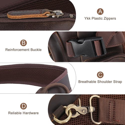 TIDING Full Grain Leather Sling Chest Bag for Men Large Crossbody Shoulder Bag Casual Hiking Daypack Fits 11" Tablet