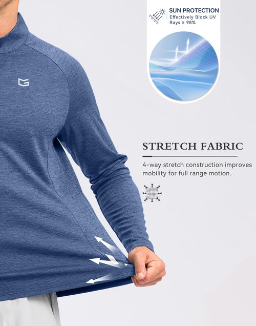 G Gradual Men's Running Shirts Long Sleeve Athletic Shirt Lightweight Quick Dry Quarter Zip Pullover for Men Workout Gym Golf(Blue Heather,L)