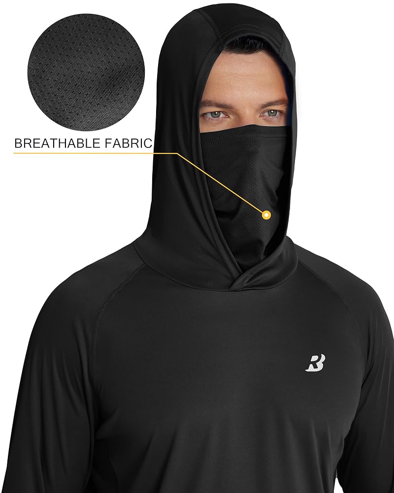 Roadbox UPF 50+ Hooded Rash Guard - Long Sleeve Sun Protection Shirt, Black, XXL