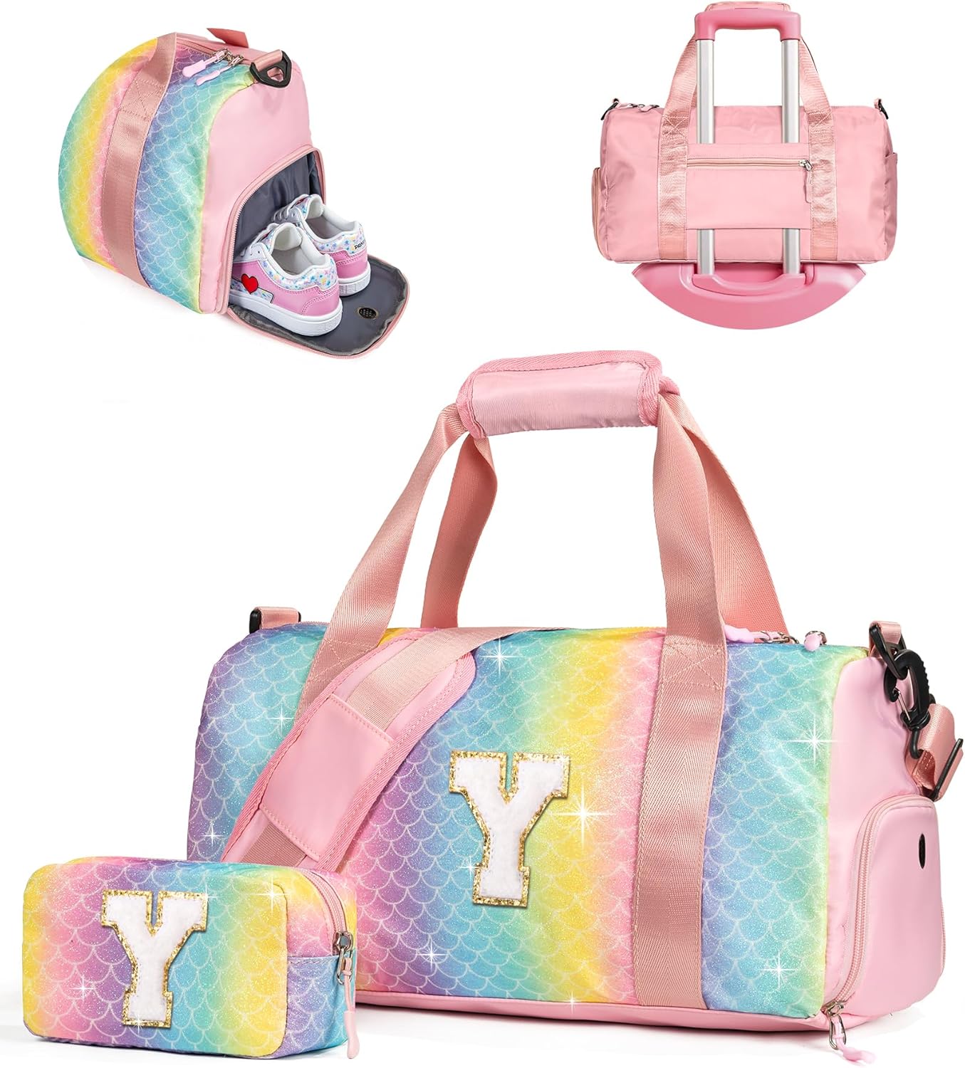 Skiennix Gym Bag for Girls - Personalized Weekender with Shoe Compartment & Makeup Pouch | Ideal Birthday & Graduation Gift (Letter Y)
