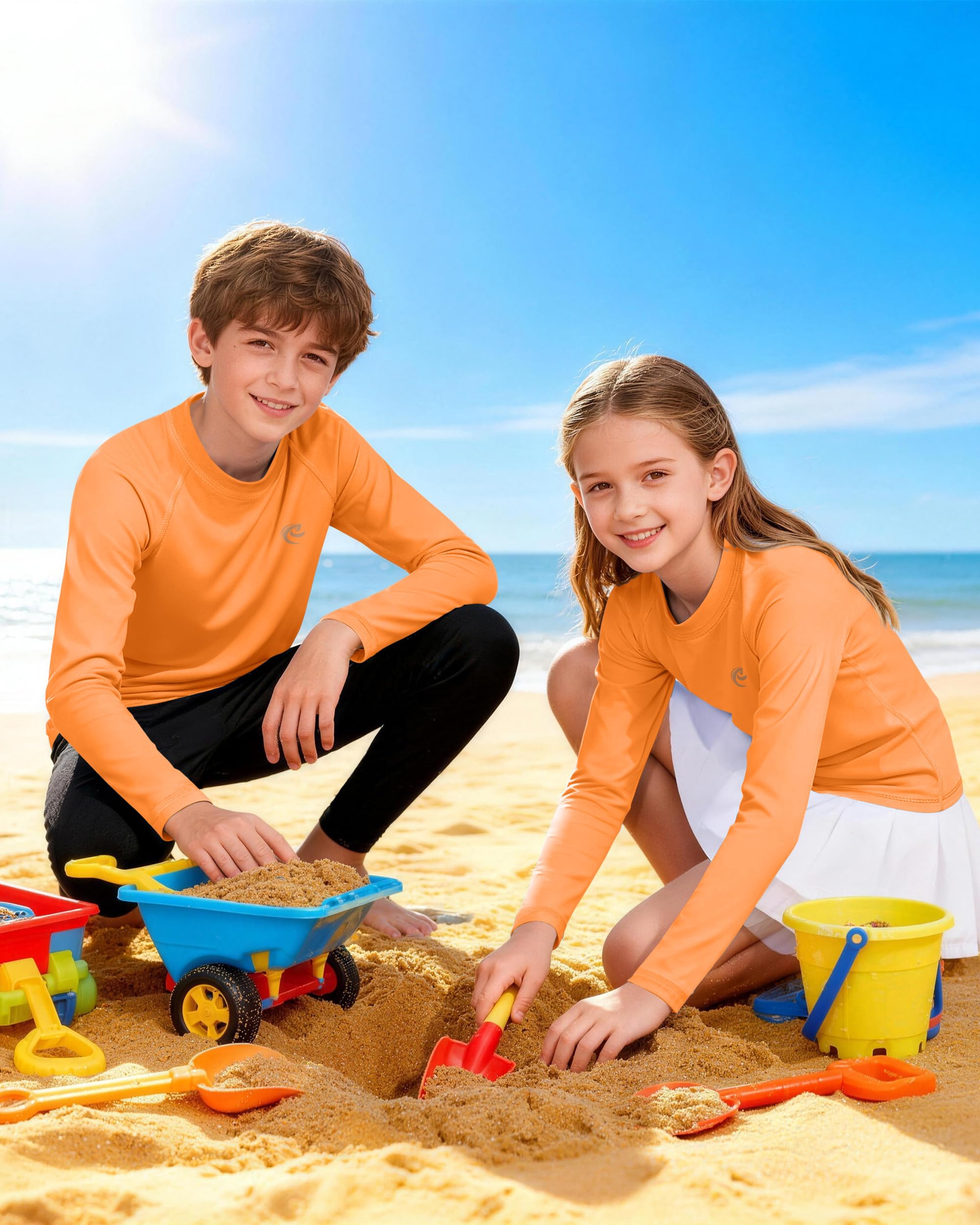 Boys UPF 50+ Swim Shirt Long Sleeve, 1 or 2 Pack UV Sun Protection Rash Guard, Youth Kids SPF Water Shirts for Beach Surf