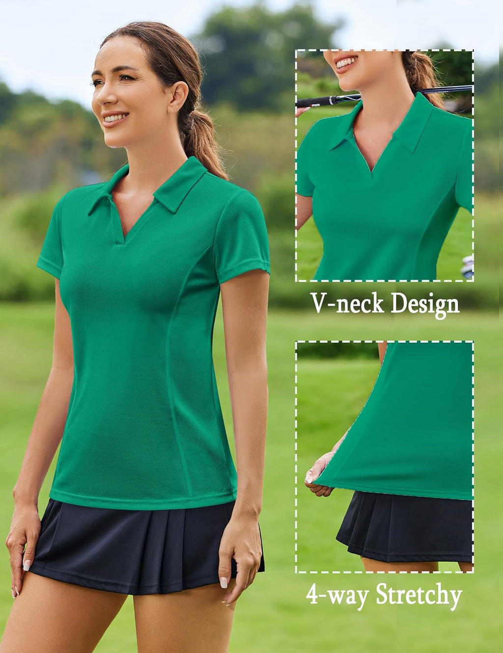 PINSPARK Women's Golf Polo Shirt - Quick Dry V-Neck Short Sleeve Tennis Top | Stylish Pickleball Outfit