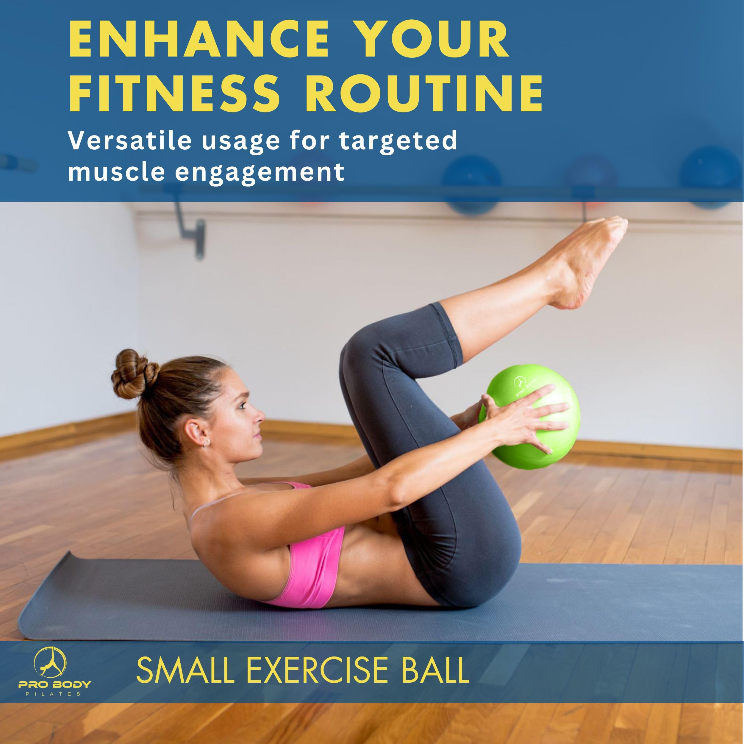 ProBody Pilates Ball 9 Inch - Small Exercise Ball for Stability, Barre, Core, Ab Workouts, Yoga, & Physical Therapy (Indigo)